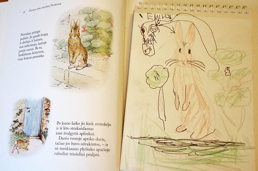 <p>Kontūrus padėjau perpiešti aš, Emilija baigė gėles, spalvino</p>
