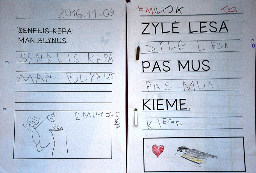 <p>Kairėj: senas variantas, kai visas tekstas surašytas viršuj. Dešinėj: naujas variantas. Na gerai, gerai... "pas mus kieme" taip nesisako, bet čia į tai nekreipkit dėmesio.</p>
