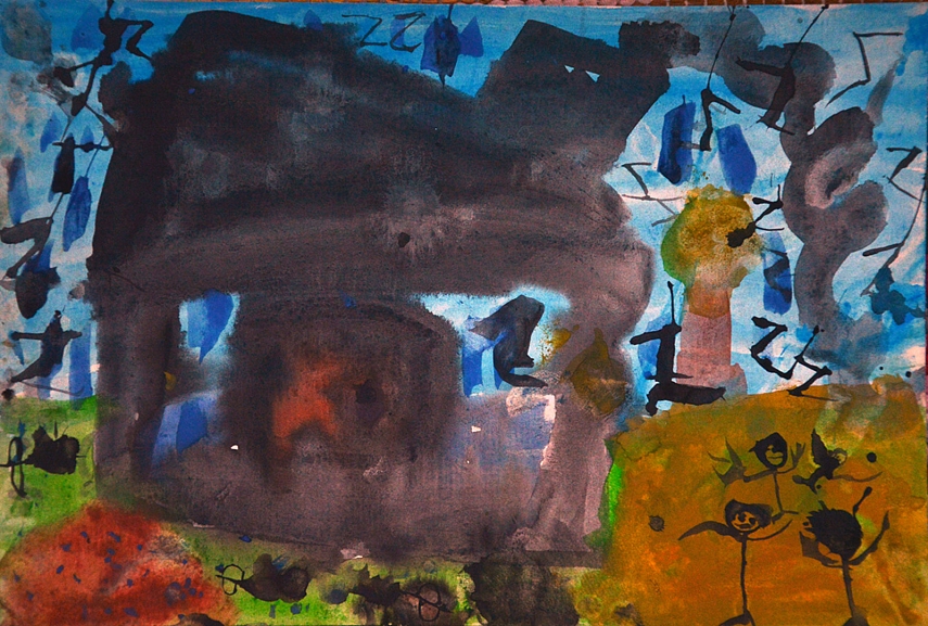 <p>Javų laukas prie namo. O lauke žmonės. Bandė piešti smulkiu teptuku, bet su teptuku visgi ne tas pats kaip su markeriuku... Gavosi tokie lyg kaliausės. Bet ten žmonės. Jeigu ką...</p>
